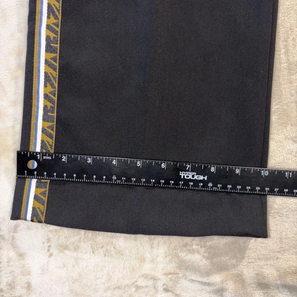 Zara Basic Black Wide Leg Side Stripe Trousers Gold Geometric Tape Small
